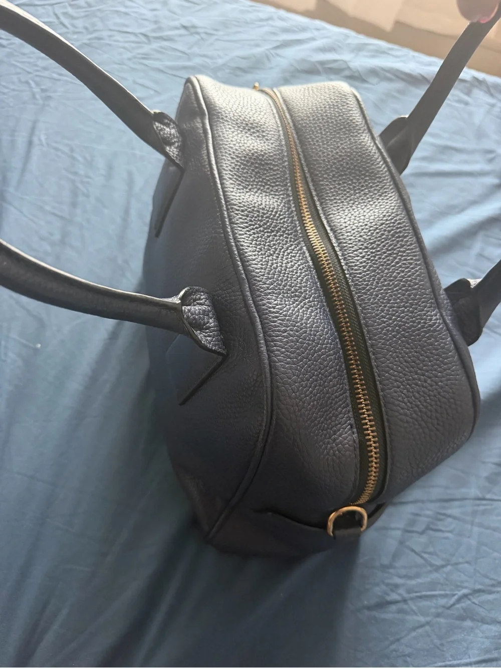 Marc Jacobs Black Pebbled Leather Bowling Satchel with Gold Hardware